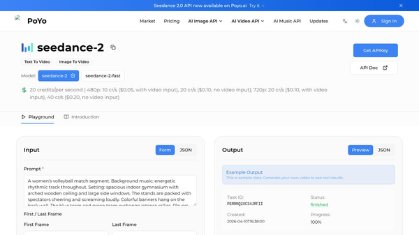 Seedance 2 API - Poyo.ai