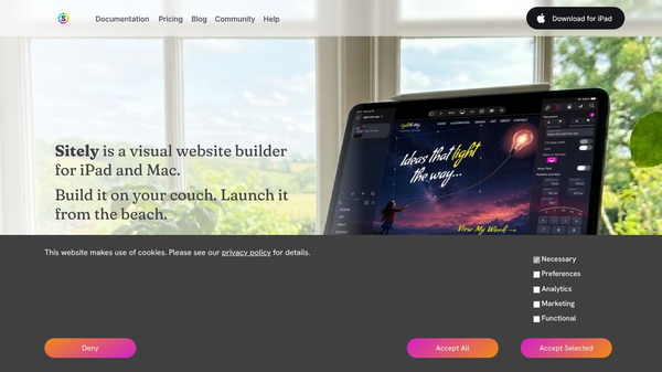 Sitely iPad AI+Visual Website Builder