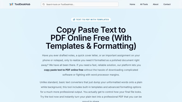 Text To PDF Converter By Tooldeskhub