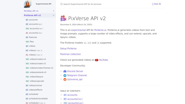 Third-party API for PixVerse V4