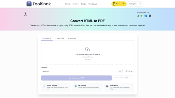 ToolSnak – HTML to PDF Converter