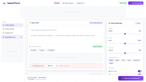 VoxPilot · Free Text to Speech