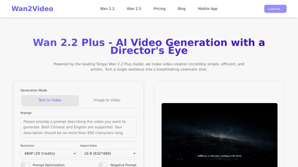 Wan 2.2 Plus - Cinematic AI Video Generator