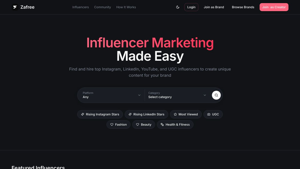 Zafree- Ai influncer marketplace