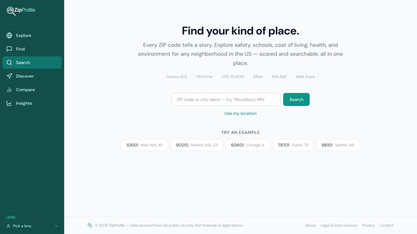 ZipProfile — Know Your Neighborhood