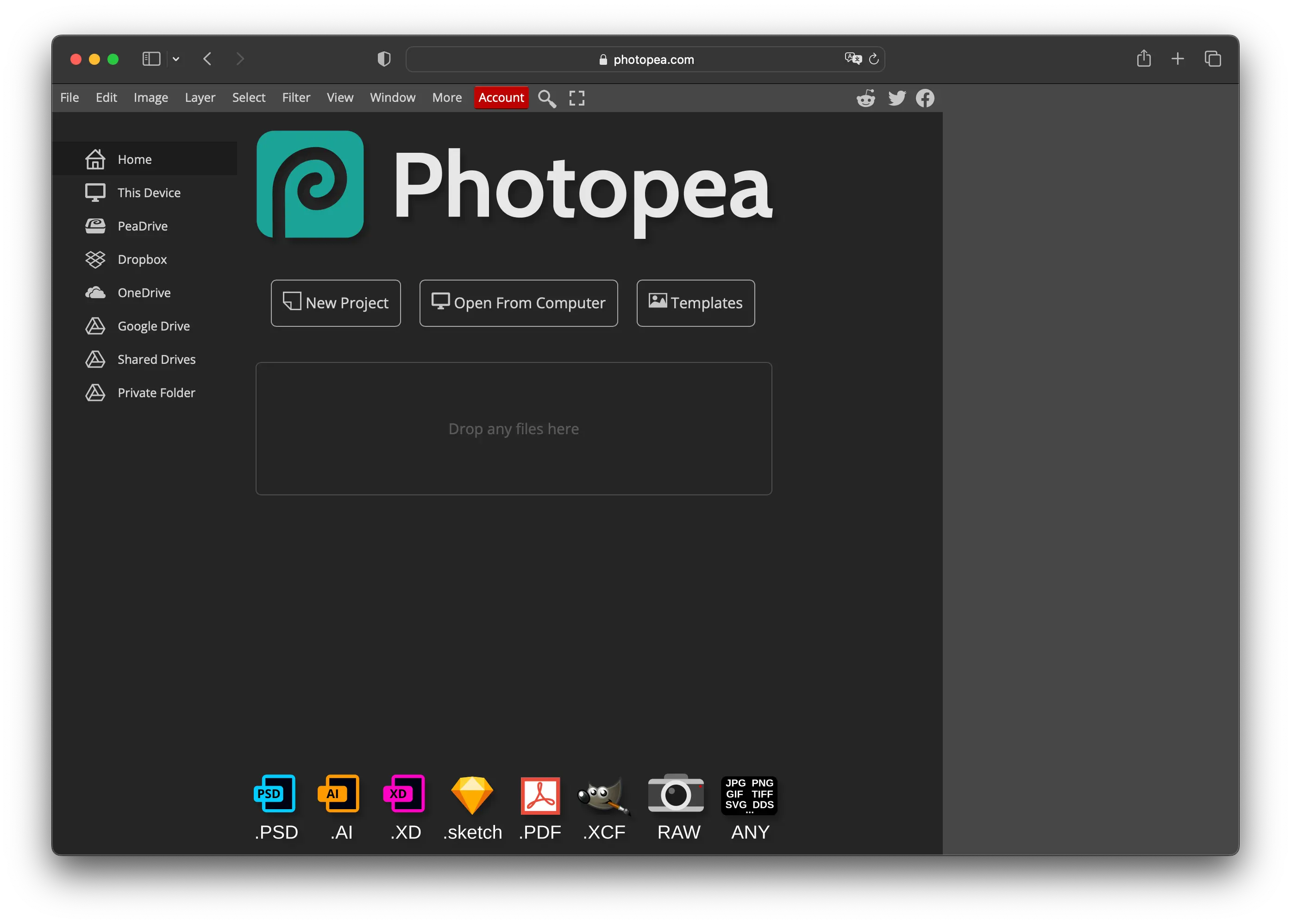 Screenshot of Photopea interface