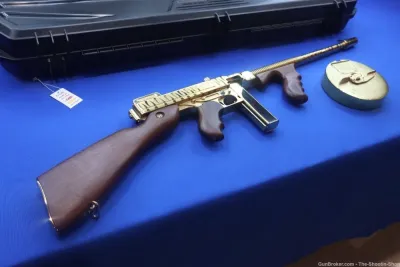 Auto Ordnance 1927 A1 Deluxe Thompson Rifle 45ACP HIGH POLISHED GOLD TIGER 50RD DRUM Tommy Gun 45 1927-A1 NEW 16.5" w/ …