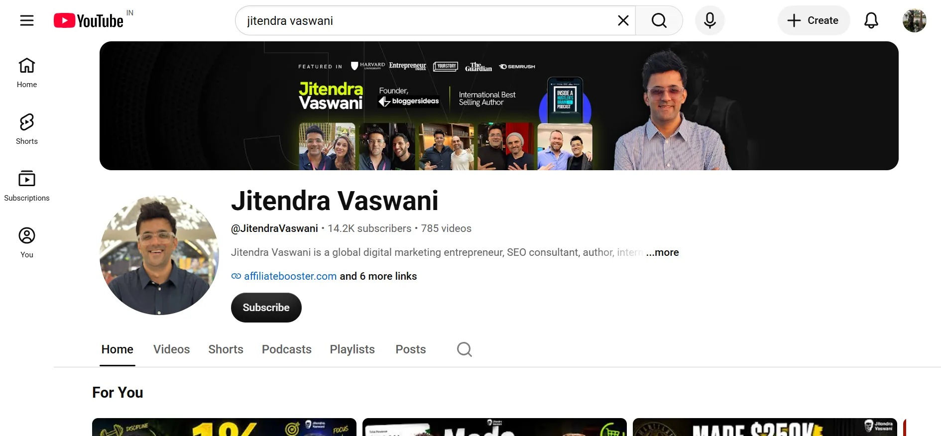 Jitender Vaswani youtube - Best Marketing Podcasts